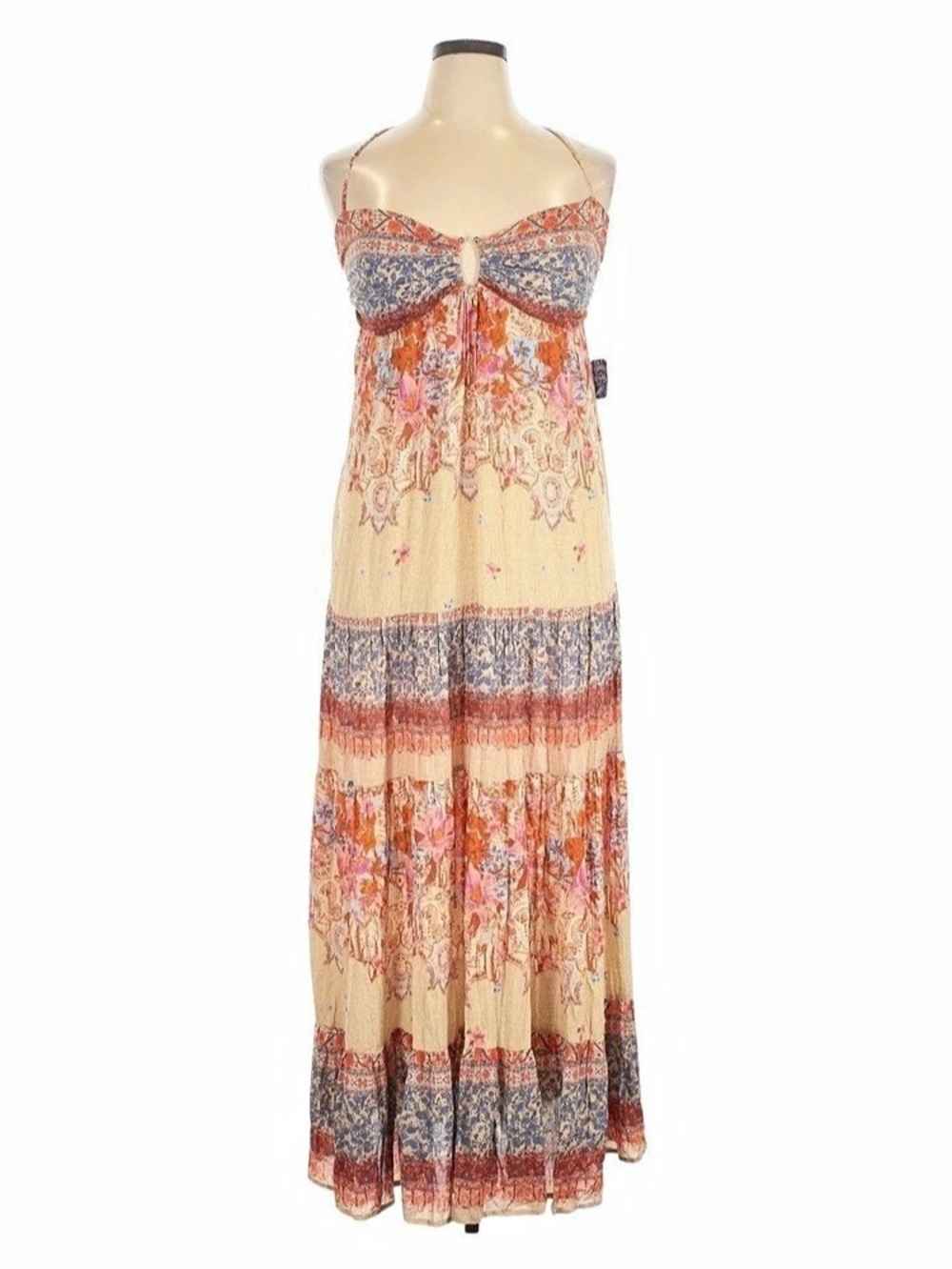 Free People Indie Floral Maxi Dress Cream Orange Blue